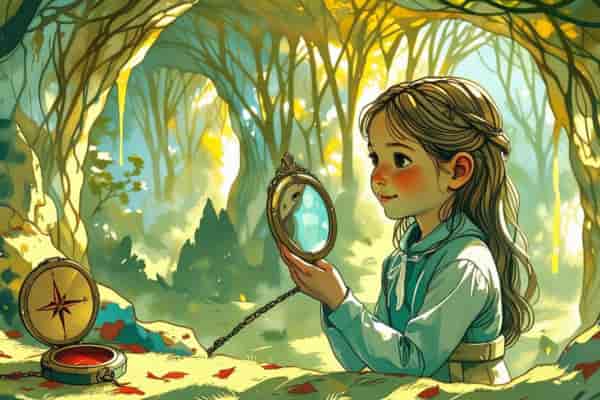 Niña descubre un espejo mágico que refleja confianza – verdadero tesoro del cuento