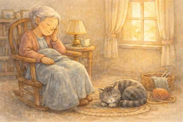 Abuela descansando junto a su gato