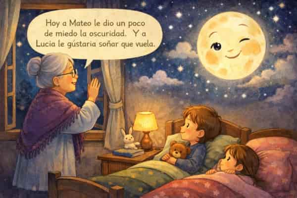 Abuela converzando con la luna