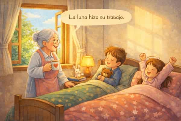 Abuela y niños bajo la luz matutina