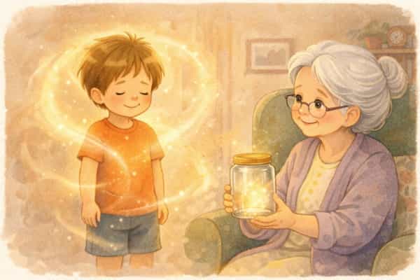 Niño rodeado por una luz suave que representa un abrazo