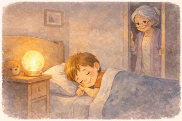 Niño duerme tranquilo mientras su abuela lo observa