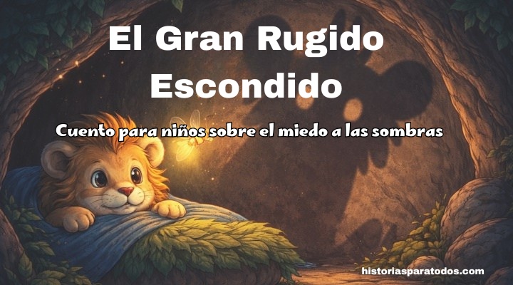 León pequeño con miedo a la oscuridad en su cueva