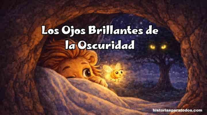 León con miedo a la oscuridad ve ojos brillantes